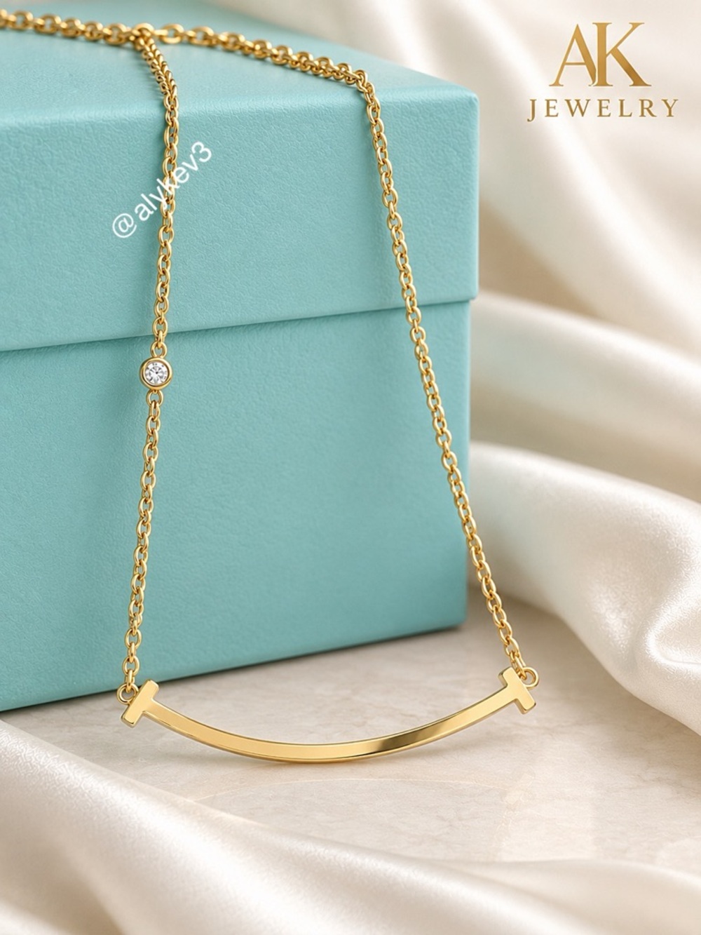 💎18K LUXURY Gold Curved Bar Necklace with Diamond Accent | by AK Jewelry™